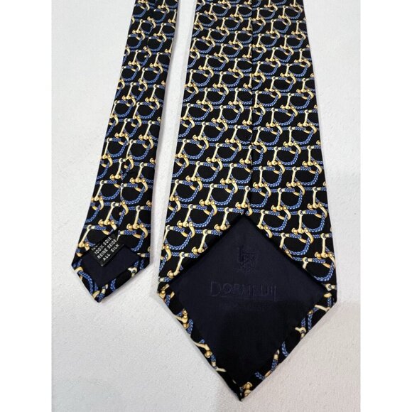 Dormeuil Paris Silk French Tie * Gold w/ Blue Pattern 58-59 3 3/4in. - Picture 5 of 6